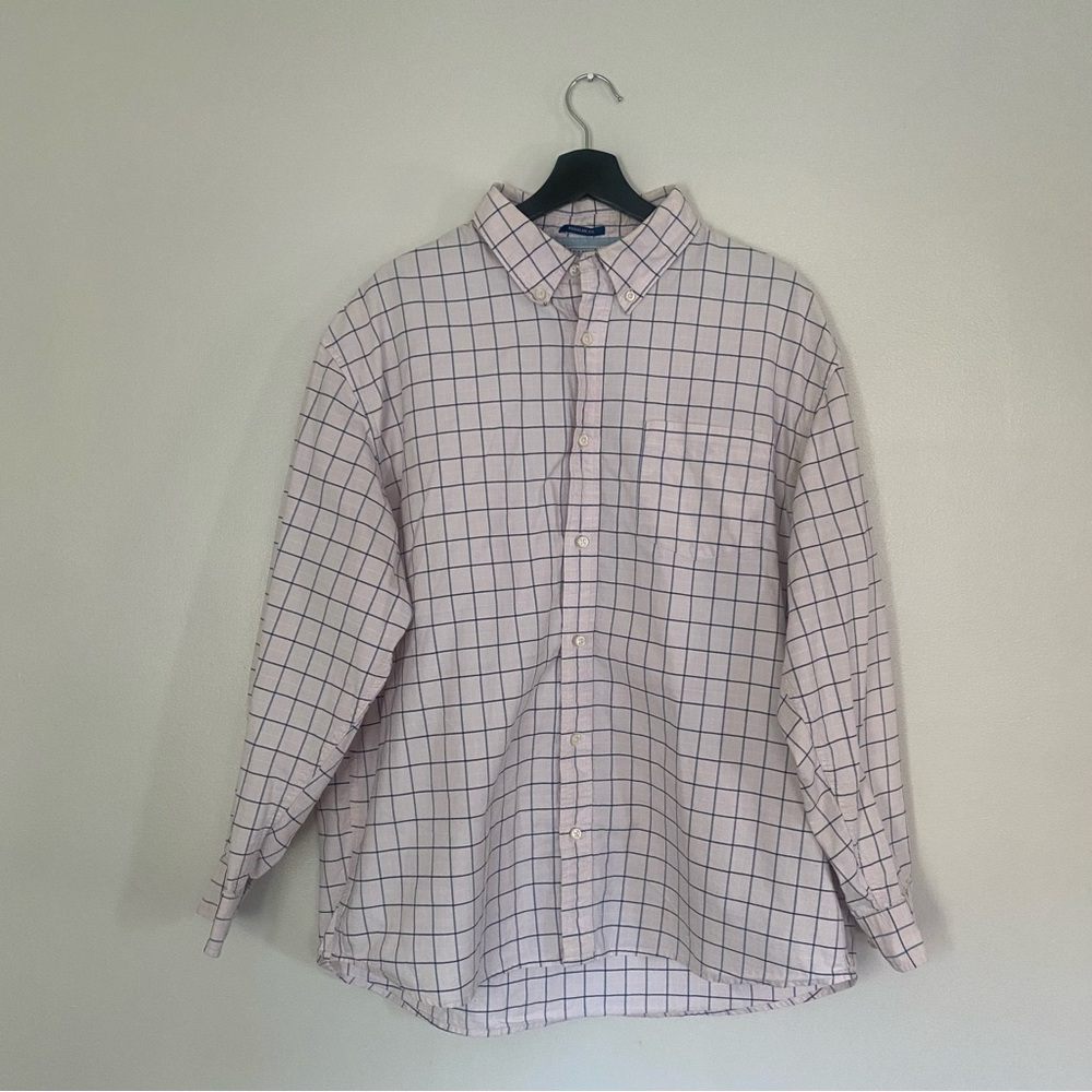Old Navy Men’s Pink & Navy Plaid Shirt – XL, 100% Cotton